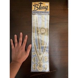 Man Bling Temporary Tattoo Jewelry Watch Chain Ring Money Funny